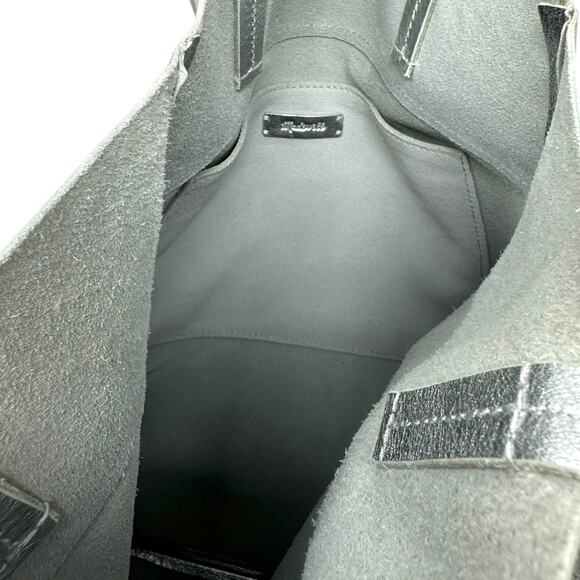 Madewell Silver The Magazine Leather Tote Bag Metallic Shoulder - Picture 6 of 10